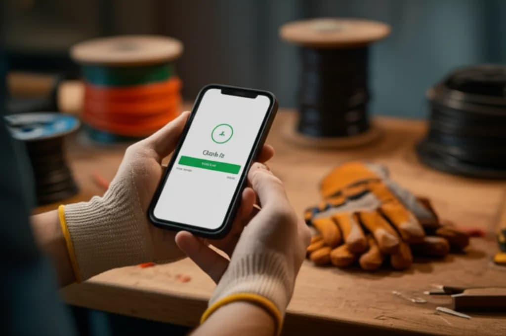 Electrical contractor using FieldTimesheet time tracking app to clock in on job site